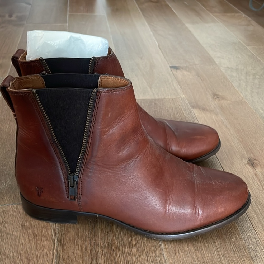 Frye Carly Zip Chelsea Boots - Cognac Color